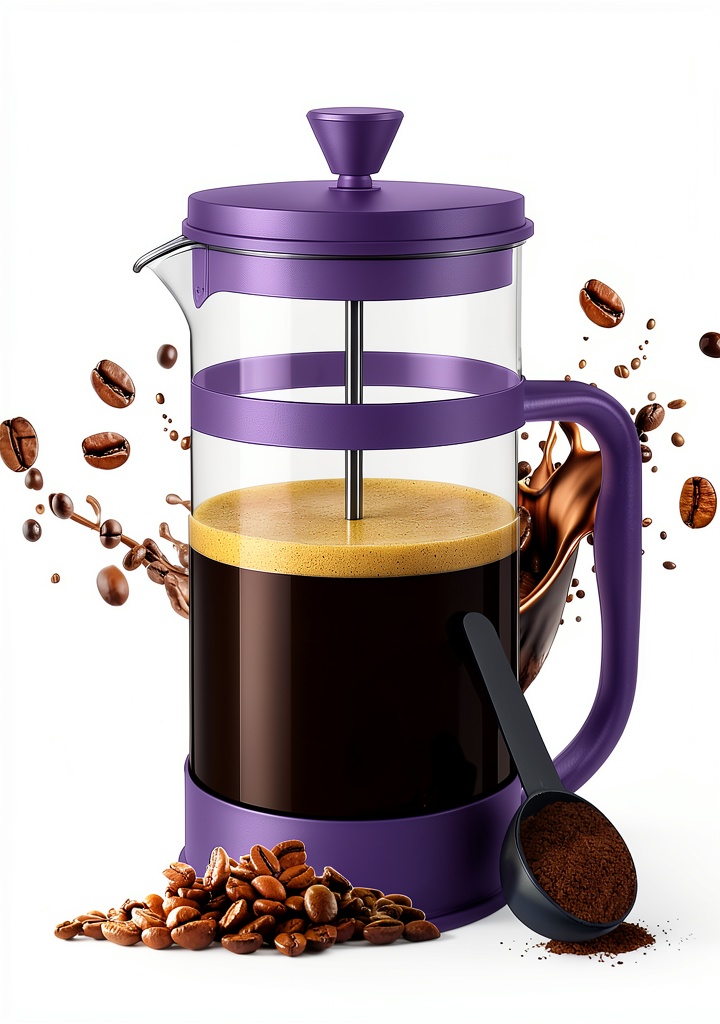 Utopia Kitchen French Press Coffee Maker in Plum color on a countertop