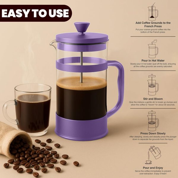 Utopia Kitchen French Press Coffee Maker Plum Manual Brew-3