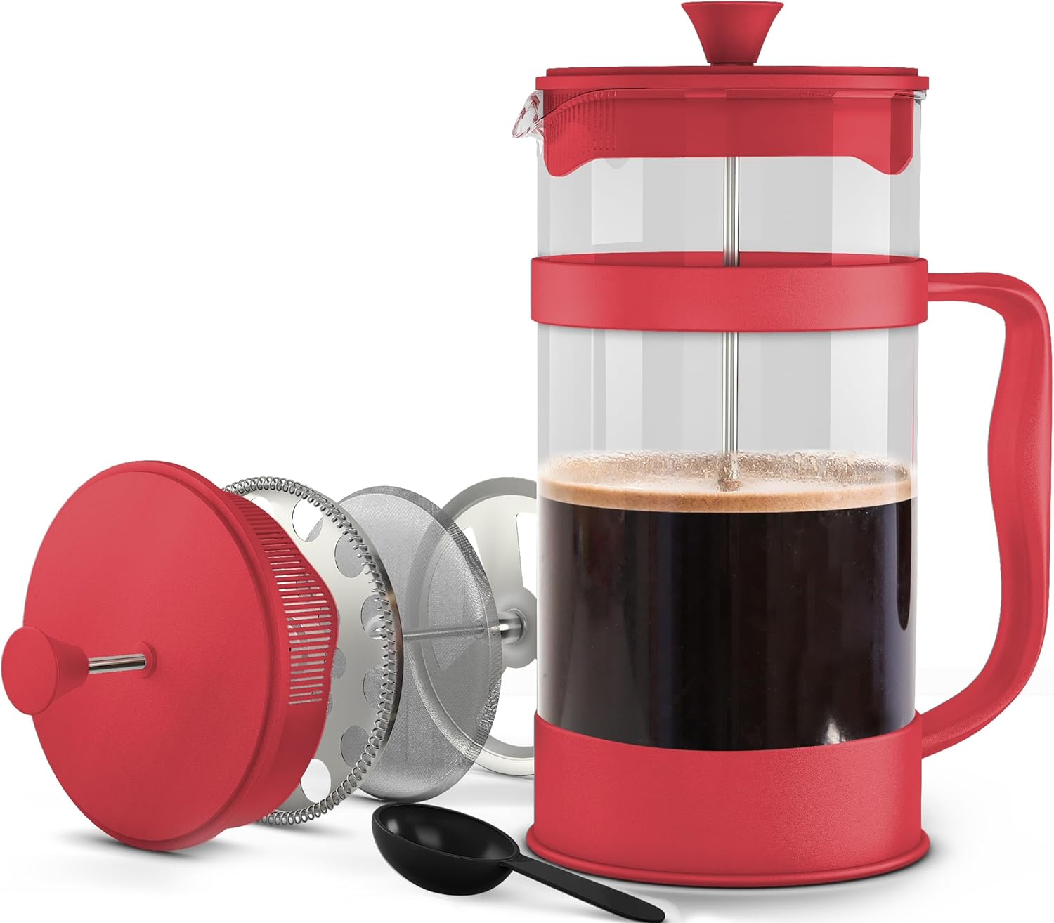 Utopia Kitchen French Press Coffee Maker in red on a kitchen counter