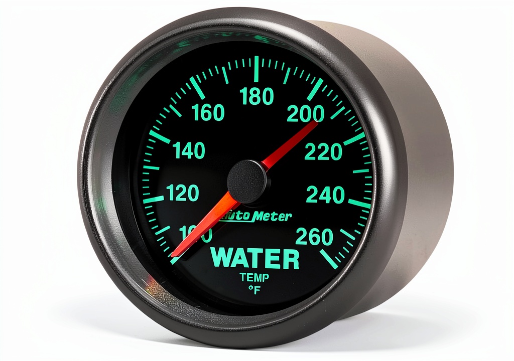 Installing Electric Water Temperature Gauge Auto Meter 3855 GS with Green LED on a wooden workbench